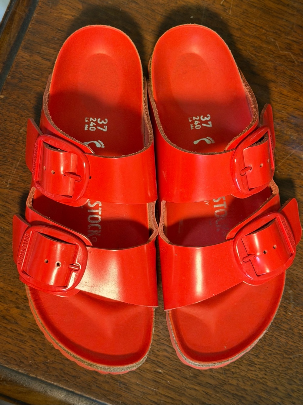 Birkenstock Red Patent Leather Arizona Big Buckle Sandals Size 6 (37)